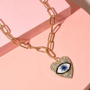 Gold rhinestone eye heart necklace Boho Chic jewelry gift party‎ festival pretty
